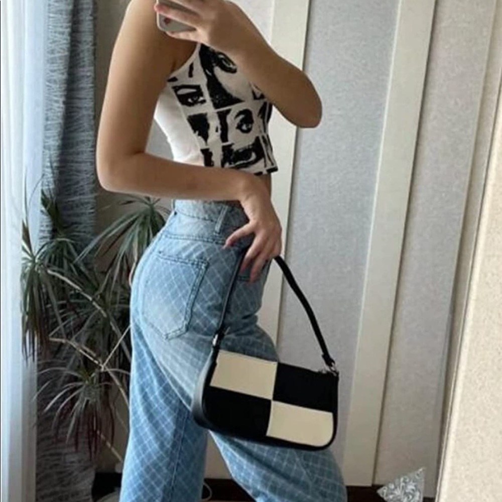 NWT Black & White Y2K Retro Baguette Shoulder Bag